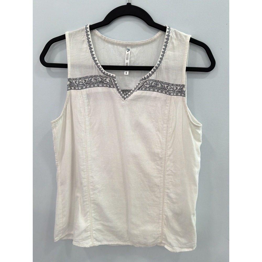 Kuhl Katrin Tank Top Small Embroidered Organic Cotton Boho Notch Neck Sleeveless